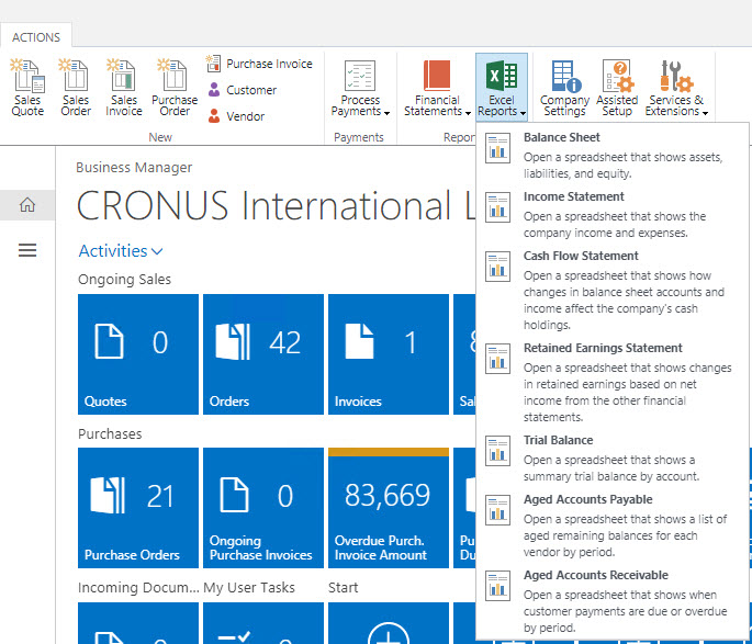 NAV 2018 Excel reports